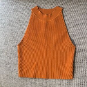 Aritzia Orange Ribbed Crop Tank Top